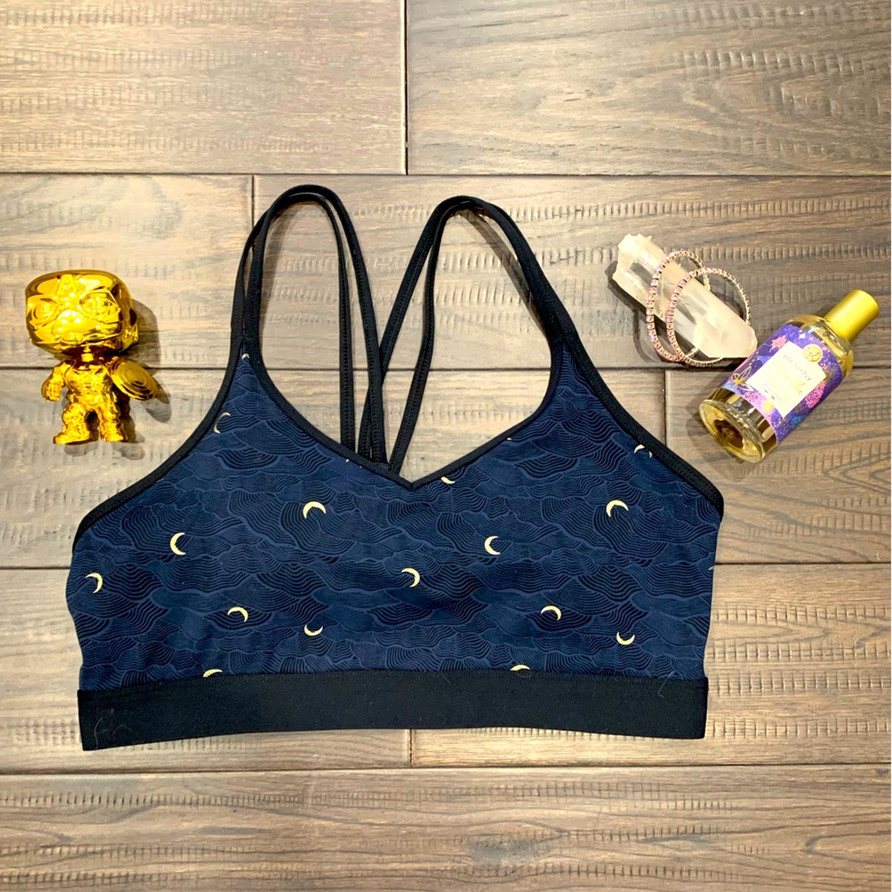 ZYIA size L Navy Gold Moon Terrace Luxe Mesh Bra